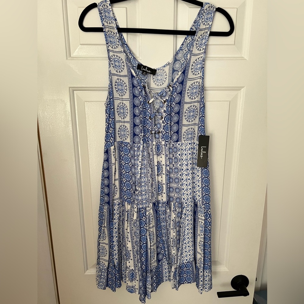 Lulu's Navy and White Lace-Up dress